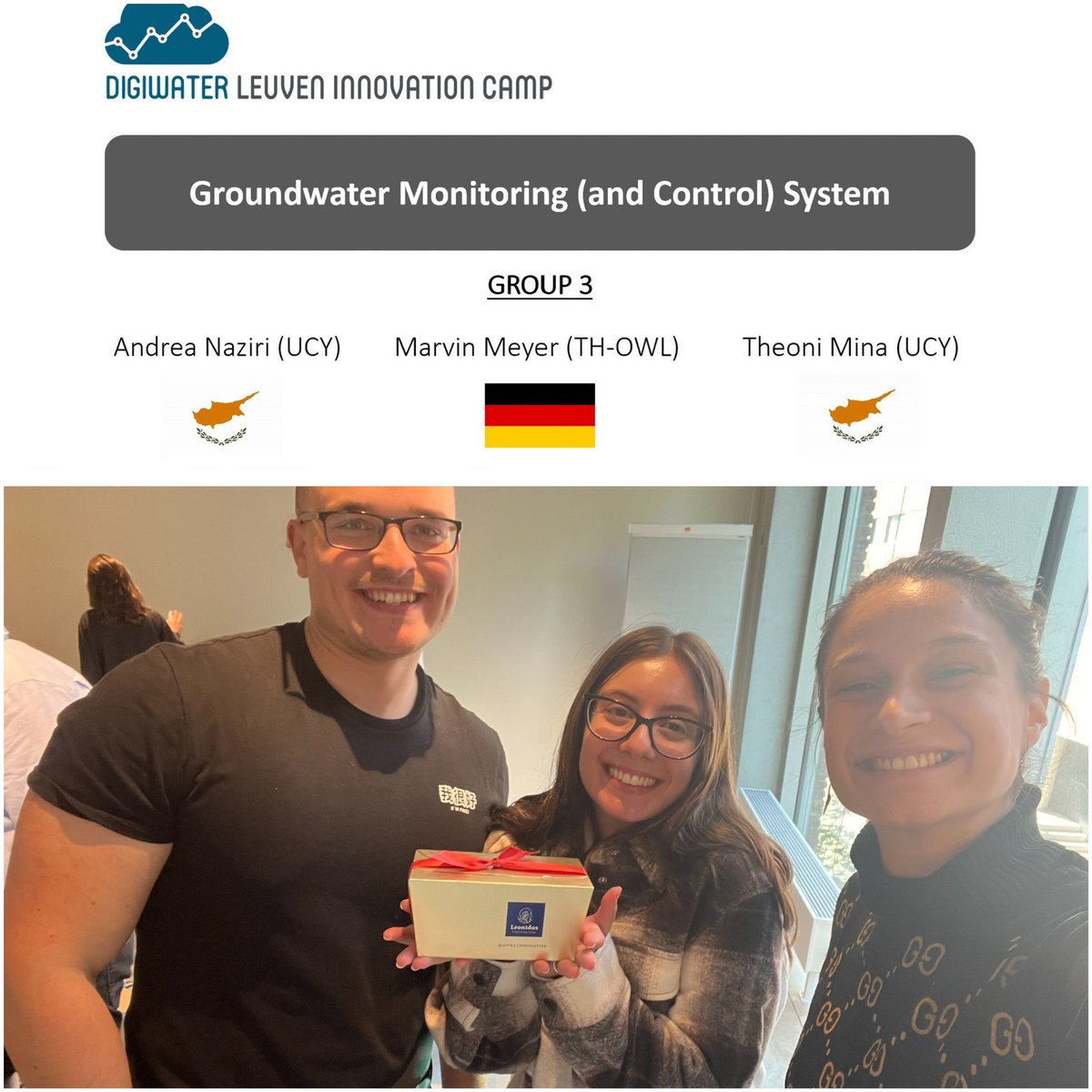 Here you see the winners of the Innovation Camp in the framework of <a href="/digiwaterEplus/">DIGIWATER Project</a> that took place on 4-7 October in Leuven, Belgium. An excellent experience and prize 🏆 🍫 for <a href="/NireasIWRC/">Nireas-IWRC</a> scientists <a href="/TheoniMina/">theoni mina</a> &amp; <a href="/NaziriAndrea/">Andrea Naziri</a> 👏🏻