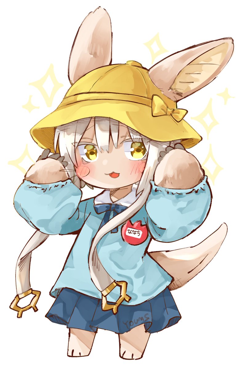 nanachi (made in abyss) furry hat yellow headwear animal ears kindergarten uniform yellow eyes skirt  illustration images