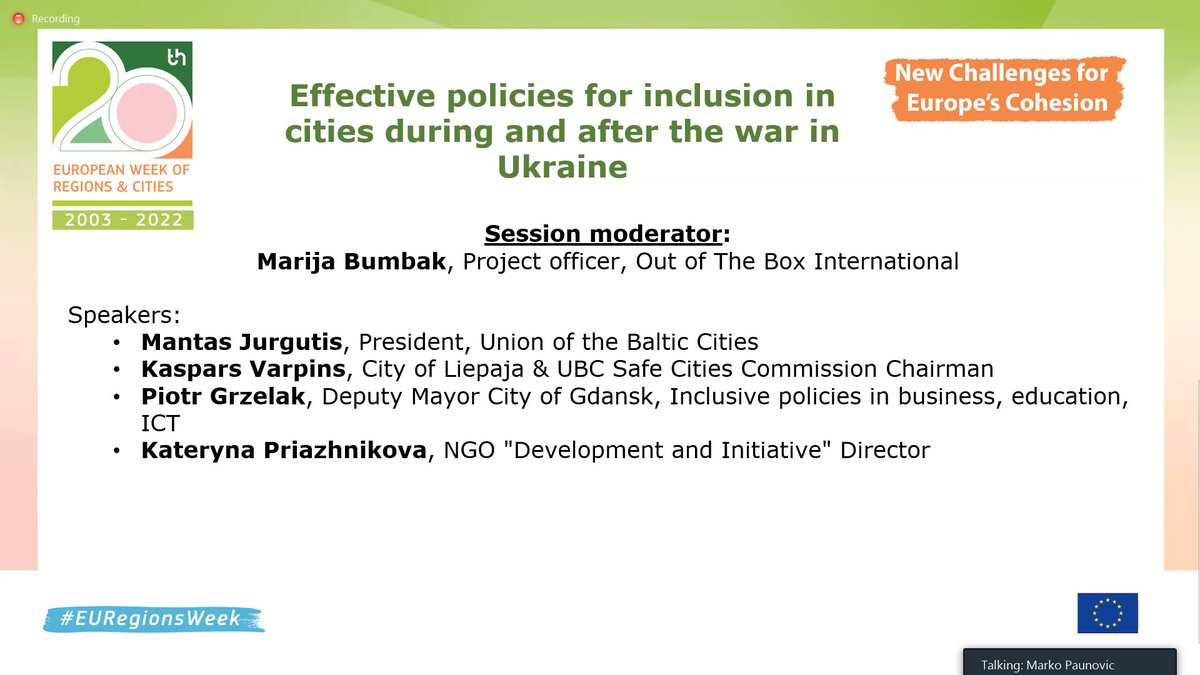 #UBC_BSR session “Effective policies for inclusion in cities during and after the war in Ukraine” is taking place now online during #EURegionsWeek. UBC President Mantas Jurgutis talks about UBC’s measures during the war to help the Ukrainian cities and people. #StandWithUkraine
