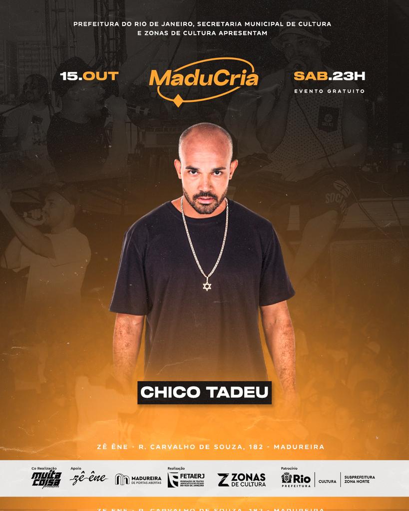 madu_cria's tweet photo. Atração Principal do dia 15/10, CHT é relíquia viva do Hiphop em Madureira e esse projeto não poderia começar de outra forma!
MaduCria - 1ª edição - Sábado 15/10.
Das 23h às ??h.
Zeene em Madu.
ENTRADA GRATUITA!
#madureira #cultura #madureiradeportasabertas #maducria #zeene https://t.co/4xwrrzgzh0
