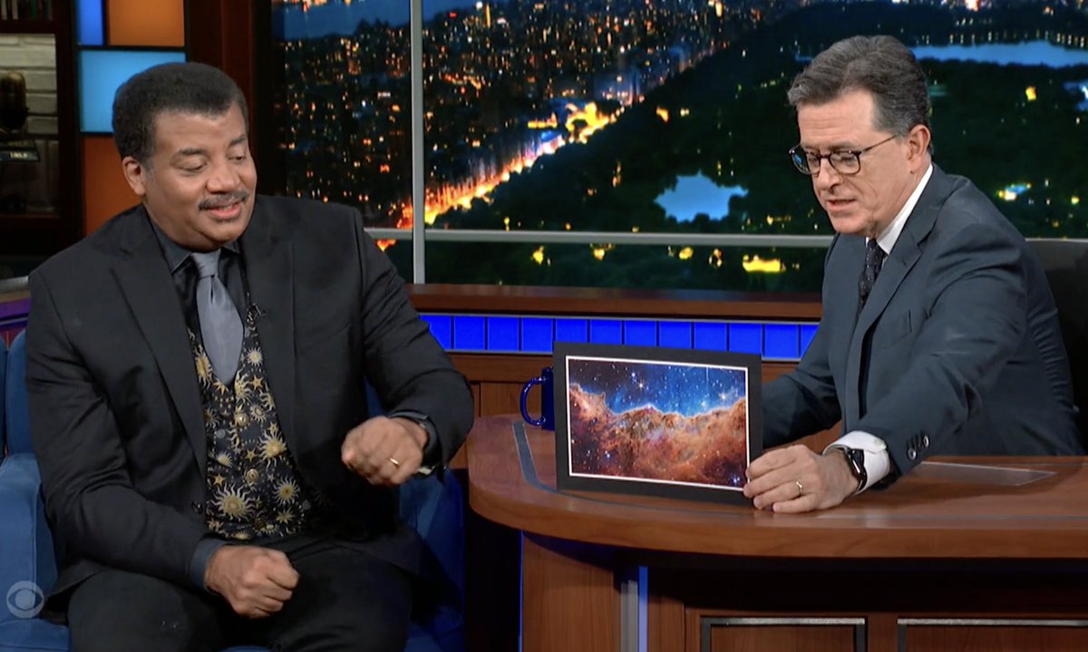 A rare, extended conversation on the @ColbertLateShow. …on JWST Images, cosmic discovery, science literacy, and life. [View: 17min} haydenplanetarium.org/tyson/conversa…