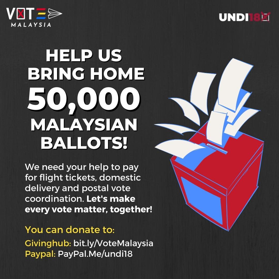 There are 1 million Malaysian voters overseas.
Help us bring back postal votes from around the world. Visit bit.ly/VoteMalaysia to contribute - let's make every vote matter, together! #VoteMalaysia #Undi18