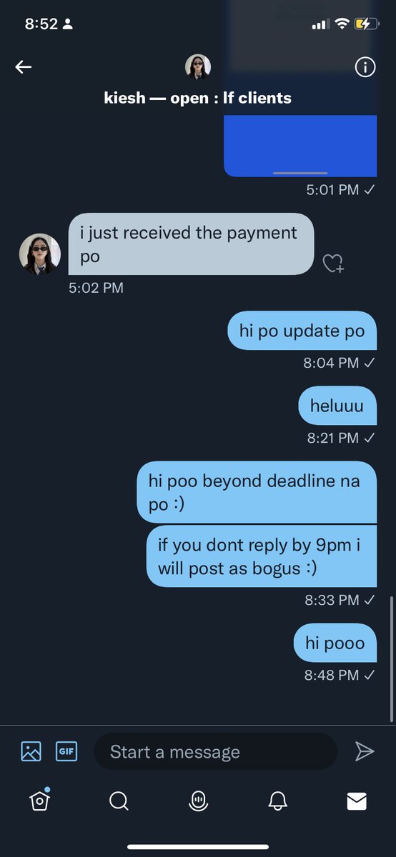 ju_client's tweet photo. SCAMMER !! helloo everyone please beware of @kieshadoescomms huhu i paid downpayment pero come deadline she didnt respond to me anymore. I can see her replying to people’s tweets but not my dm : )

#commstwt https://t.co/9DASDPFmCq