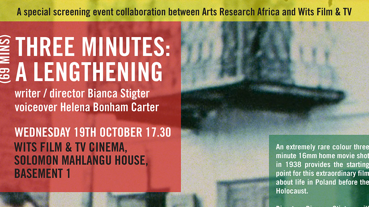 ARA_Wits's tweet photo. Three Minutes: A Lengthening 
Director: Bianca Stigter.  
A rare colour three minute 16mm home movie shot in 1938 provides the starting point for this extraordinary film about life in Poland before the Holocaust.
Bianca Stigter will join us online in a post screening discussion. https://t.co/ahftY6lgRS