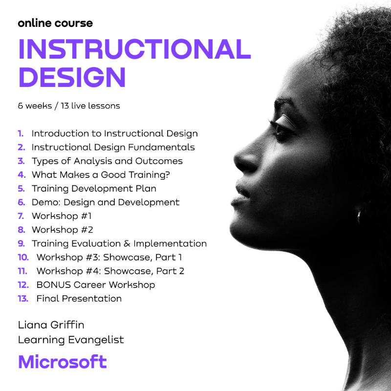 elvtrcom's tweet photo. 🎯 Develop a course with review by a Microsoft instructional designer!

Learn the art and science of effective course design in this 6-week Instructional Design bootcamp with Liana Griffin, Learning Evangelist for Microsoft.

👉 Tap for course program!