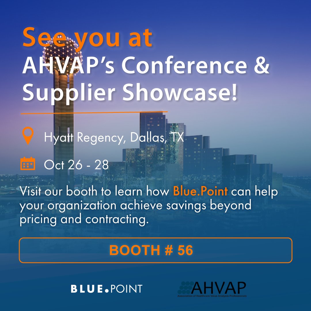 Stop by and see us on 10/26-28 at the @AHVAPOrg Conference & Supplier Showcase! We’ll be displaying how we can reach your ultimate savings goals using #productutilization and #valueanalysis. #HealthcareSavings #TogetherInValue #WeAreValueAnalysis #AHVAP22