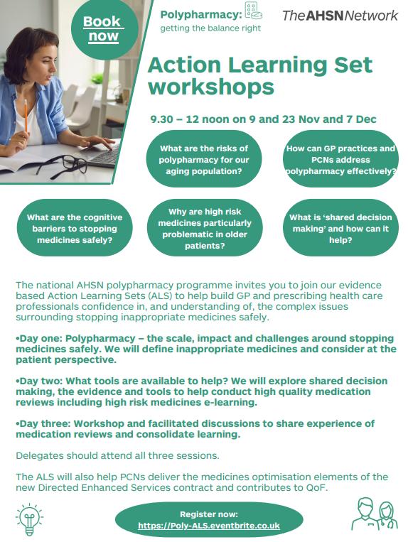 Ldn_ICHP's tweet photo. Work in #PrimaryCare?
Join @AHSNNetwork for free, online training to improve prescribers’ confidence and understanding when treating patients with complex #polypharmacy.
Book your place on their #ActionLearningSets now: https://t.co/GrkOZKm0q5 https://t.co/FS62PclQVW
