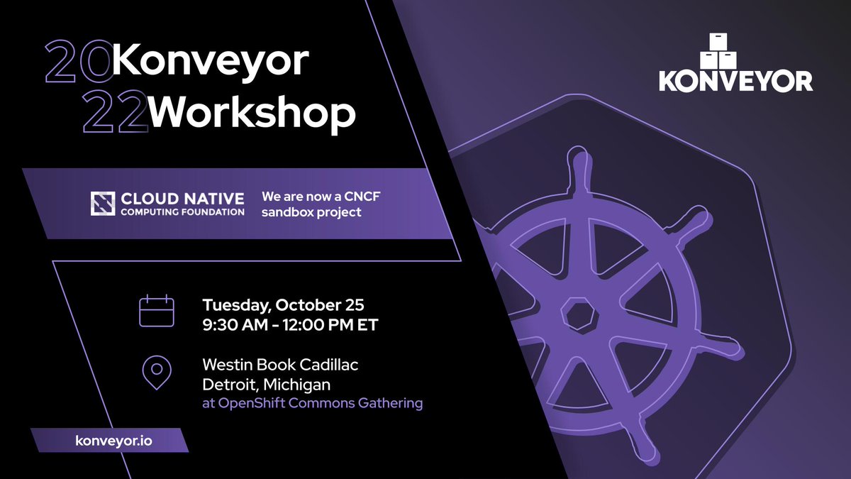 konveyor.io (@Konveyor_io) on Twitter photo 2022-10-11 13:03:29 Heading to KubeCon NA 2022? Join our workshop -- part of the @openshiftcommon Gathering -- to learn our tools, see upcoming features, and give us feedback. Secure your spot by registering at the link in the comments. Spots are limited. Attendees will get new Konveyor swag 😎 Heading to KubeCon NA 2022? Join our workshop -- part of the @openshiftcommon Gathering -- to learn our tools, see upcoming features, and give us feedback. Secure your spot by registering at the link in the comments. Spots are limited. Attendees will get new Konveyor swag 😎