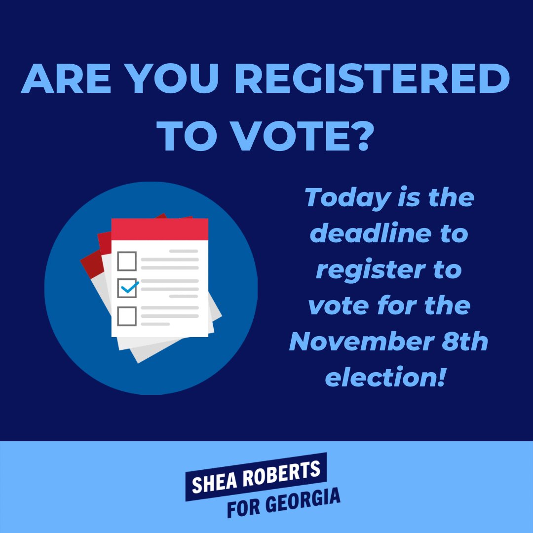 Even if you think you are, check your registration just in case! Today is your last chance. 

mvp.sos.ga.gov/s/

#sheaforgeorgia #HD52 #vote