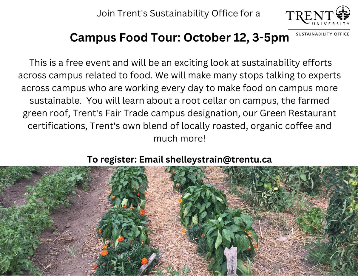 Hope you'll join us! @GzowskiCollege <a href="/GzowskiRes/">Gzowski Residence</a> <a href="/OtonabeeCollege/">Otonabee College</a> <a href="/Trent_TSE/">Trent School of the Environment</a> @LadyEatonTrentU <a href="/ChamplainTrentU/">Champlain College</a> <a href="/TrentFood/">Trent Foodservices</a> <a href="/SustainTrentU/">Sustainable Trent</a> <a href="/SeasonedSpoon/">Seasoned Spoon</a> <a href="/Traill_College/">Traill College</a> 
Email shelleystrain@trentu.ca and let us know you're coming!