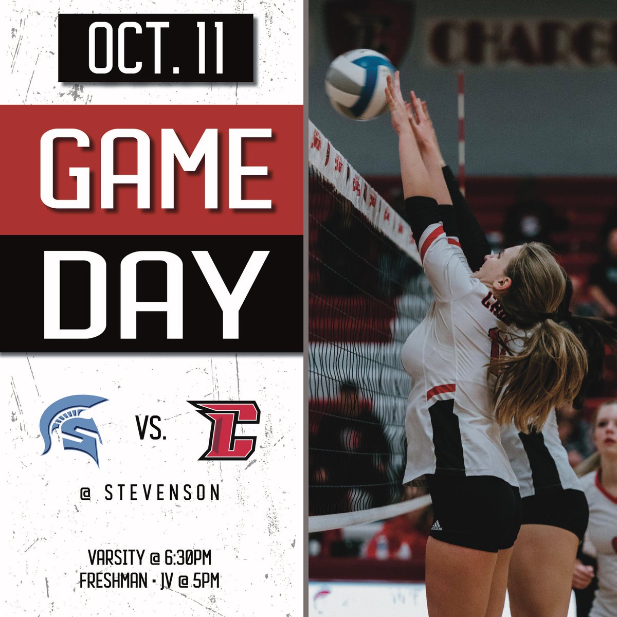See you at Stevenson! Freshman/JV at 5 p.m., Varsity at 6:30 p.m. #RivalryWeek #ChargerNation ❤️🖤