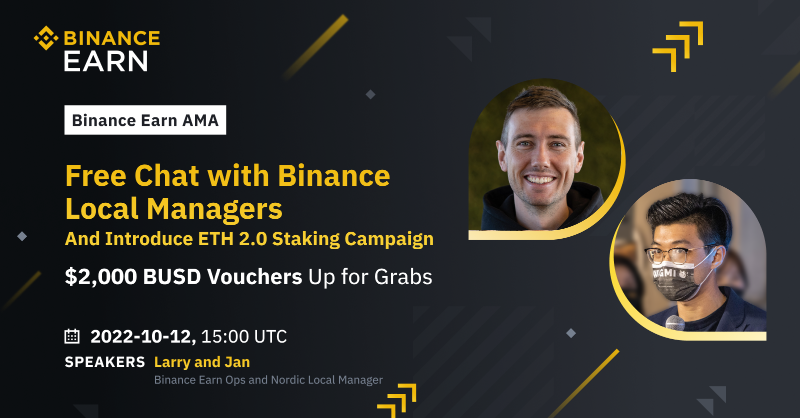 binance's tweet photo. Join us on #Binance Live for an AMA with Binance Local Managers and the Binance Earn team as they discuss all things crypto!
 
🗓️ October 12, 2022.
⏰ 03:00pm UTC.

We will also pick 10 new #ETH 2.0 staking users to win $50 in ETH, so don't miss out.

Set a reminder ⤵️