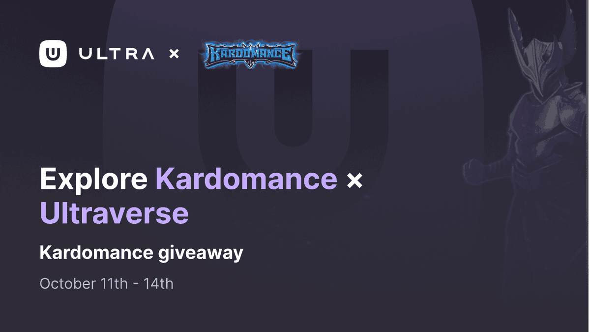 #NFTGiveaway 🎉

Let’s celebrate our collaboration with @ultra_io  ⚔

Become one of the 3 winners of:
👉 1 x Kardomance NFT booster pack
👉 Closed beta access to Kardomance
👉 Wave 3 access to Ultra Games
👉 50 $UOS

📍 Participate here: bit.ly/3CJ1ozF

#NFT #Web3