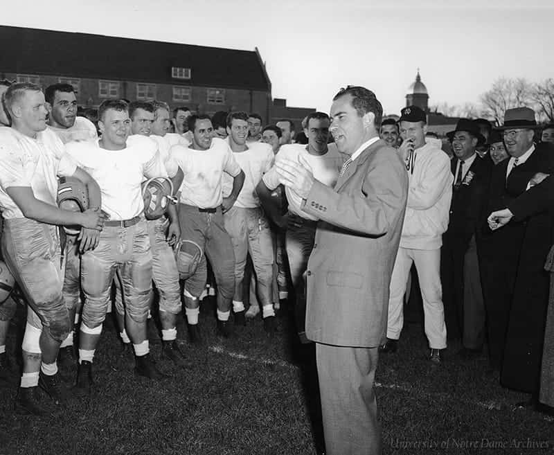 #OnThisDay in 1956... ... VP Richard Nixon speaks to @NotreDame students on the campaign trail and then visits @NDFootball at practice. #GoIrish