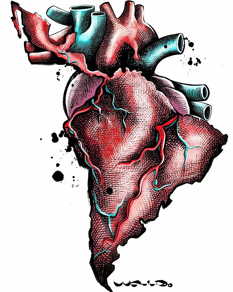 WaldoMatus's tweet image. Ilustración sobre América Latina para el número 4 de la revista @SentidoComunMx_