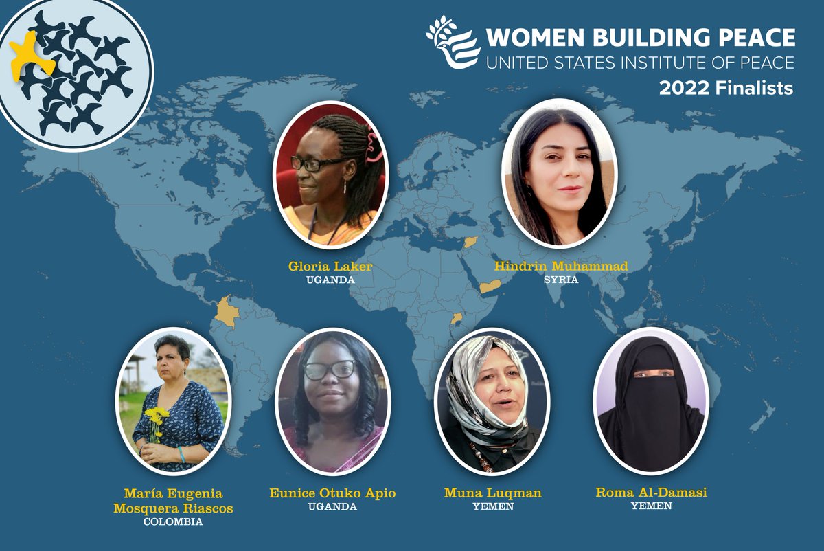 ChristinBehne's tweet photo. Happy to share that the fabulous @GloriaLaker is one of 
the six finalists for the 2022 Women Building Peace Award. She's done great work in our trainings on conflict-sensitive reporting! @USIP https://t.co/nRMAYLKGBl https://t.co/3sVN2mUMPQ