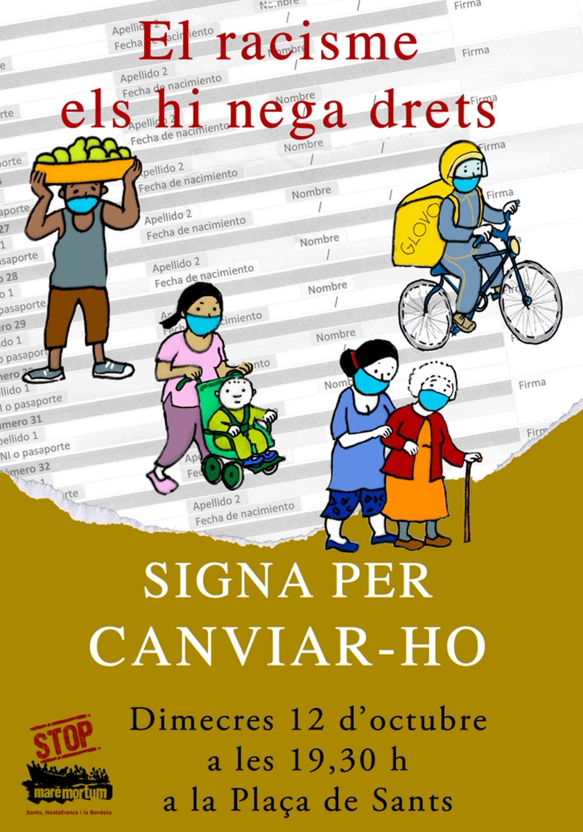 stopmaremortum's tweet photo. 📢#StopMM Sants, Hostafrancs i La Bordeta sortim al carrer per donar suport a la ILP #RegularizacionYA  👉 per #JusticiaSocial i perquè totes les persones han de tenir garantits els #DretsFonamentals! 

📅12O
🕖19.30h
📌Pl. Sants

🙋‍♀️Apropa't i suma't amb la teva signatura! https://t.co/DHZeyrgVGk