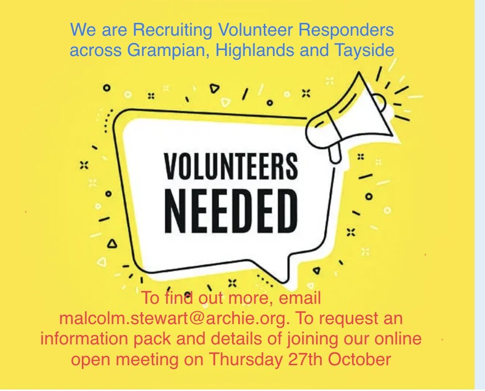 If you have the time, compassion &amp; empathy to help a bereaved child or young person manage their grief, &amp; you live in Grampian, Highlands or Tayside, then find out more about becoming a volunteer responder. Email Malcolm.stewart@archie.org for an information pack