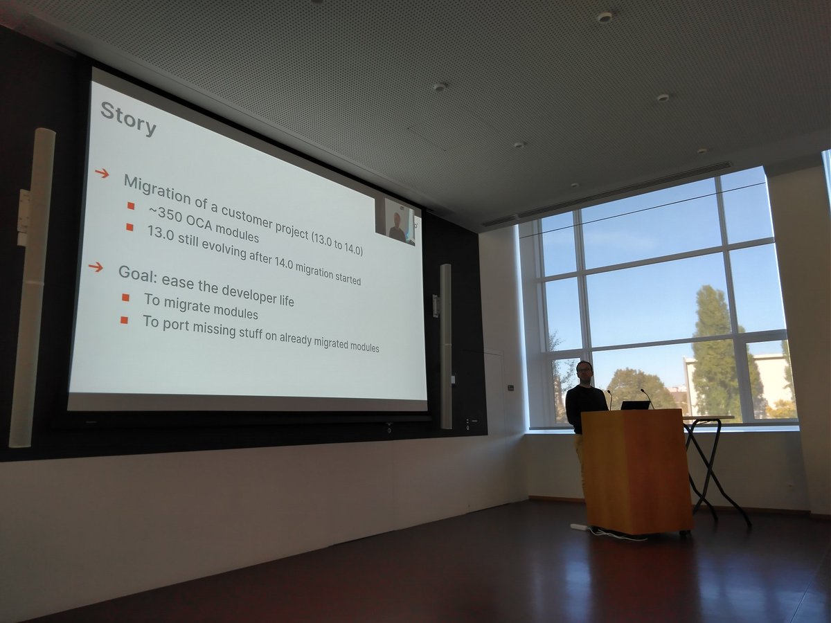 #OcaDays2022 talk by <a href="/seb_alix/">Sébastien Alix</a> on the oca-port tool helping for forward and backward porting changes in modules 

@camptocamp <a href="/OdooCommunity/">OCA</a>
