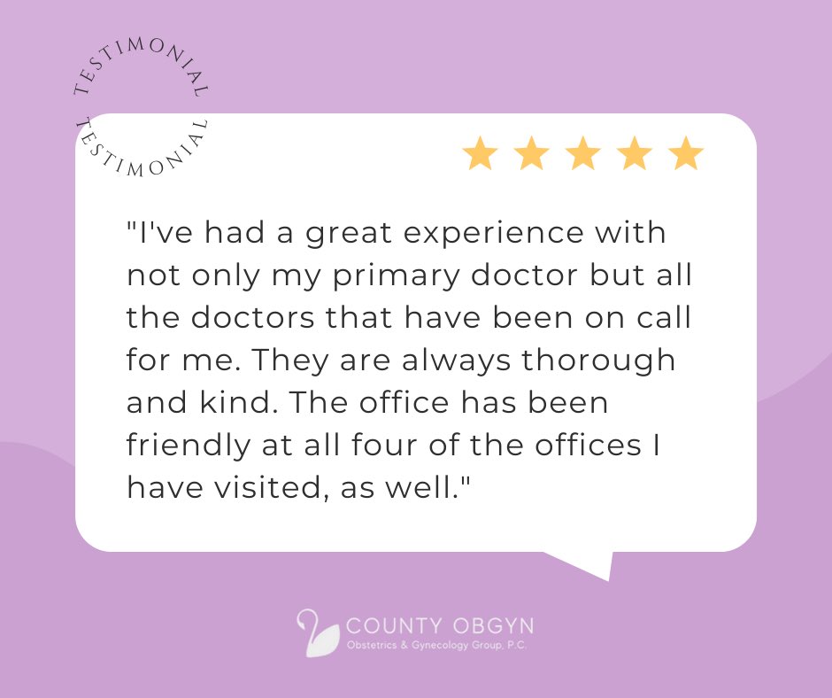 CountyOBGYN's tweet photo. Thank you for taking the time to share your experiences with us.

We appreciate your positive reviews of our practice!

#testimonialtuesday #patientcare #patientcare #patientappreciation https://t.co/W0G2lEv1MI