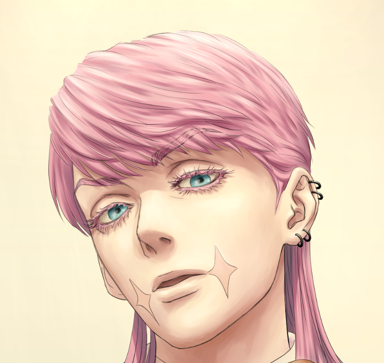 solo 1girl scar pink hair piercing portrait long hair  illustration images