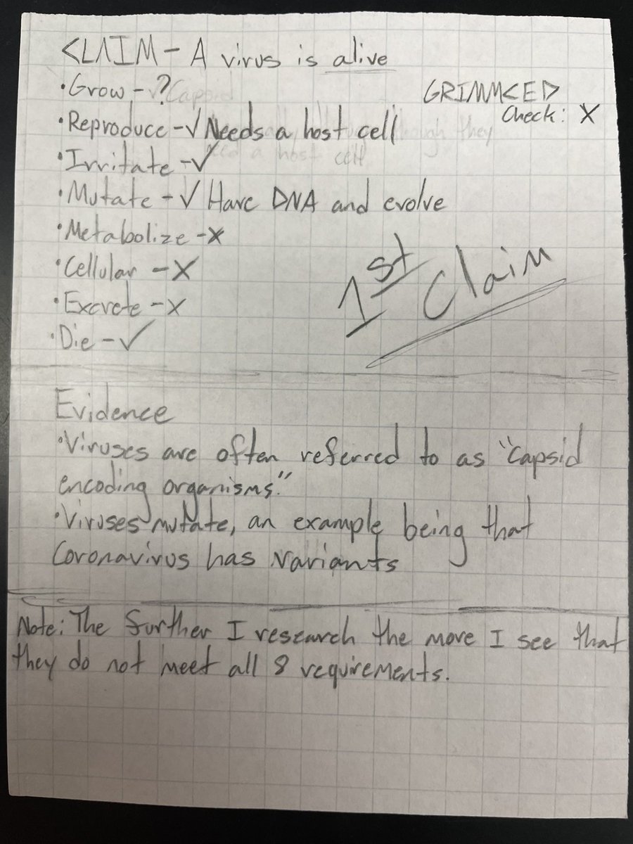 StormMrC's tweet photo. Found a Student’s CER notes on the floor yesterday. (Claim,evidence,reasoning)
Followed research where it lead and changed their mind. 
Good thinking here. https://t.co/6YoLckze47