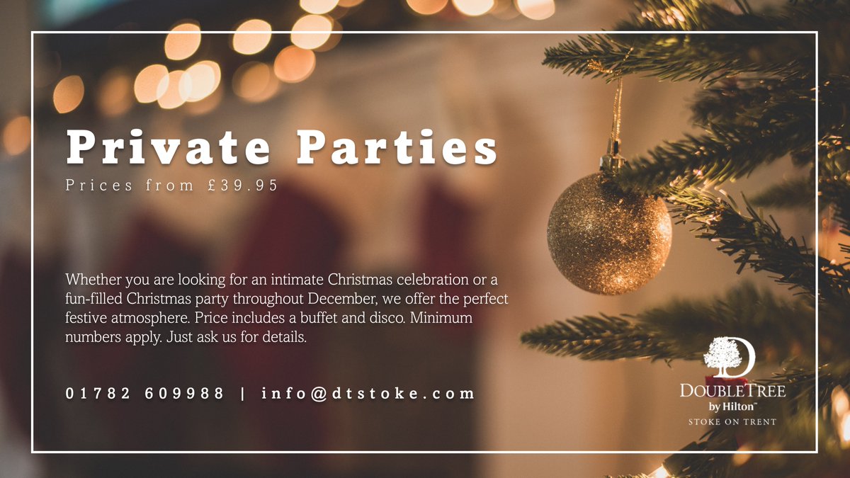 🎄🎄 PRIVATE CHRISTMAS PARTIES 🎄🎄

Anyone need a private Christmas party?

Need to know more 👇👇
☎️ 01782 609988
📧 info@dtstoke.com
🌎 etruriahall.co.uk/about-us/whats…

#dtstoke #privateparties #staffordshire #stokeontrent #wearehiltonwearehospitality #staffordshire