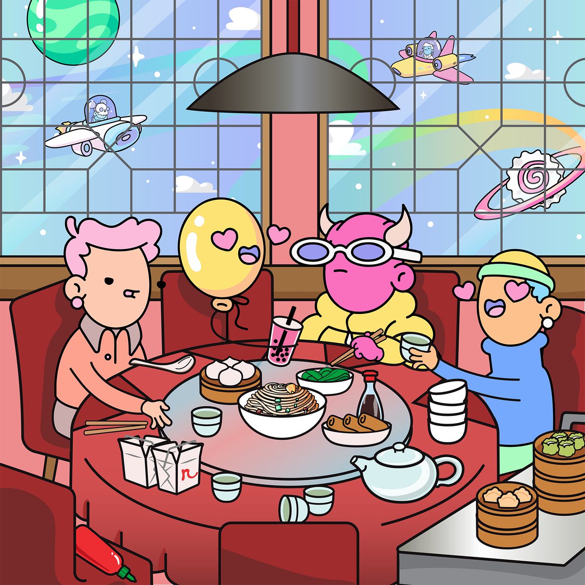 Noodles_NFT's tweet photo. 👩‍🎨 Appreciation post: 

@lilshashimi (ash) is the artist behind all of our assets for the Chase Rainbow Funding campaign. 

Ash’s ability to draw full body @doodles, and build lore in her work is incredible. She nailed every single piece outta the park.

THANK YOU SO MUCH!🍜🤝🍣 https://t.co/iC2i5BTFng
