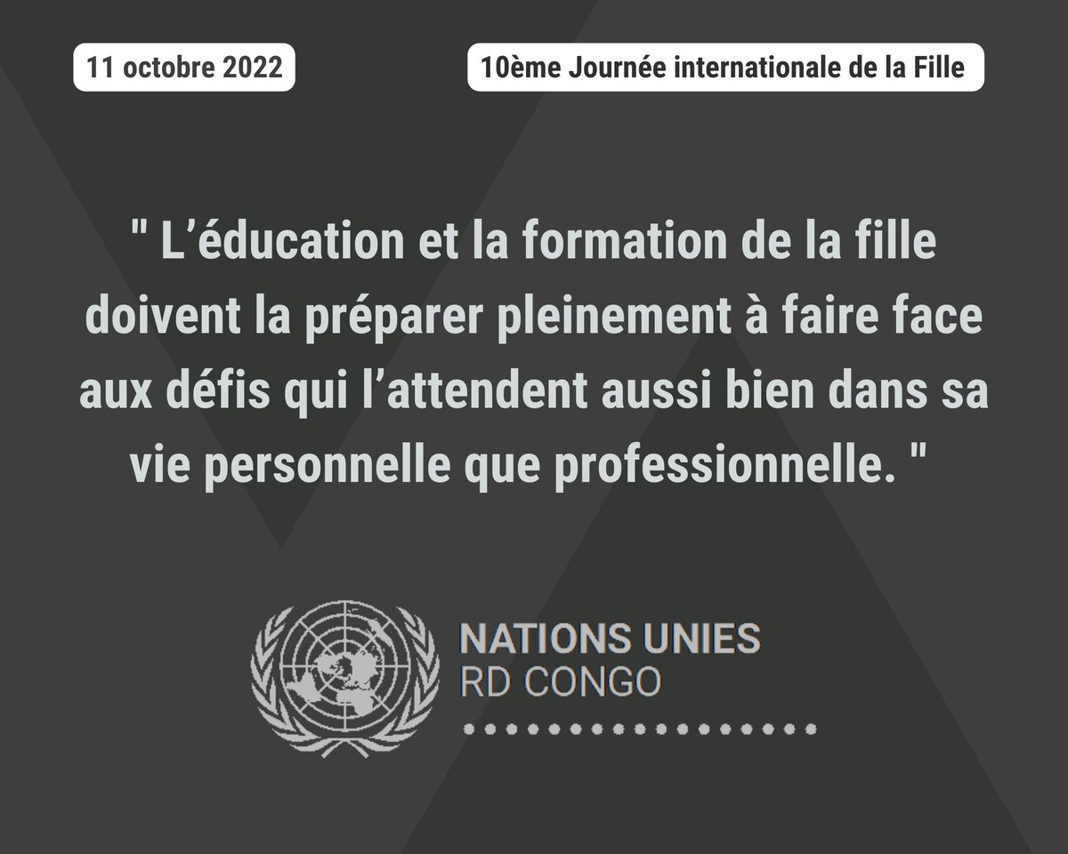 Journée internationale de la #fille. L'éducation intégrale reste un des éléments clés pour concourir à l'épanouissement de la fille. #RDCongo #GirlChildDay #JourneeInternationaleDelaFille #education