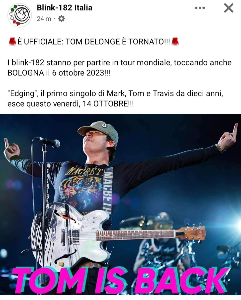 iladelborrello's tweet photo. Dajeee! 💪❤️
I Blink-182 sono tornati!
#blink182 #TomDelonge #TomIsBack @blink182 @tomdelonge @markhoppus @travisbarker https://t.co/fo3wEmhtwm
