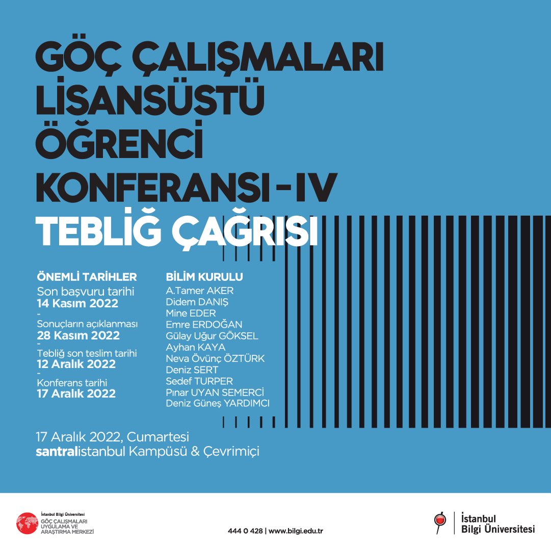 <a href="/BiLGiOfficial/">İstanbul Bilgi Üniversitesi</a> <a href="/gocmerkezibilgi/">BİLGİ Göç Çalışmaları Uygulama Araştırma Merkezi</a> 4. Göç Çalismalari Lisansüstü Ögrenci Konferansi basvurulari basladi👇 <a href="/igam_igamder/">İltica ve Göç Araştırmaları Merkezi (İGAM)</a> <a href="/GAR_Dernek/">Göç Araştırmaları Derneği | GAR</a> <a href="/GocUyum/">GöçUyum</a> <a href="/GocGaun/">GAÜN Göç Enstitüsü</a> <a href="/HUGO_Ankara/">HUGO_Ankara</a> <a href="/mmerdogan1103/">M. Murat Erdoğan</a> <a href="/mer_goc/">MERGÖÇ</a> <a href="/Gocidaresi/">Göç İdaresi Başkanlığı</a> <a href="/EtuMigration/">TOBB ETU GÖÇ ÇALIŞMALARI</a> <a href="/Goc_Vakfi/">Göç Araştırmaları Vakfı</a> <a href="/gocvediaspora/">Göç ve Diaspora</a> <a href="/MiReKoc/">MiReKoc</a> <a href="/ipc_ipm/">Istanbul Policy Center</a> <a href="/yasaraydin10/">Dr. Yasar Aydin</a> <a href="/YasarUniEUC/">Yasar University EU Center</a>