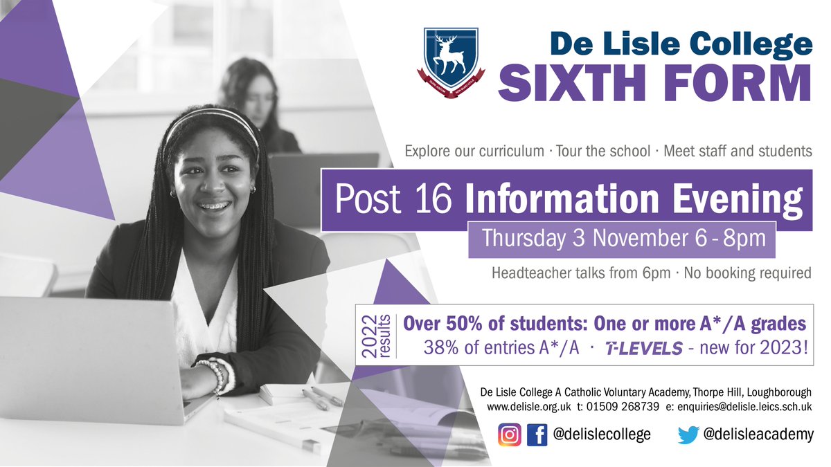 All are welcome at our Post 16 Information Evening on Thursday 3 November 6-8pm. #post16 #SixthForm #Alevels #TLevels #BTECs