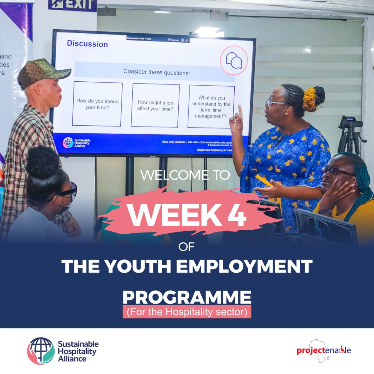 Project_Enable's tweet photo. It's the Week 4 of the Youth Employment Program.
#projectenableafrica #youthemploymentprogram #sustainablehospitalityalliance https://t.co/gOCwAsLGOP