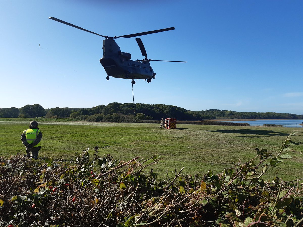 Up, up and away! The awesome skills of the @RoyalAirForce were on show today when they lifted our three-tonne high-volume pump into the sky. The Chinook helicopter took part in a multi-agency exercise at Jersey Camp #IsleofWight to show how we work with partners 👏👏.