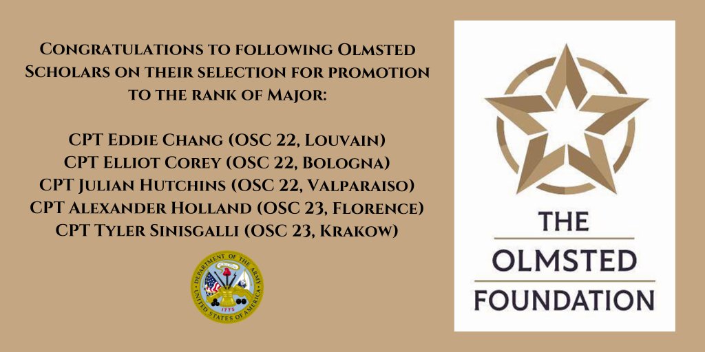 Congratulations to these #Olmsted scholars selected for promotion by the US Army! #usarmy #shapingfutureleaders