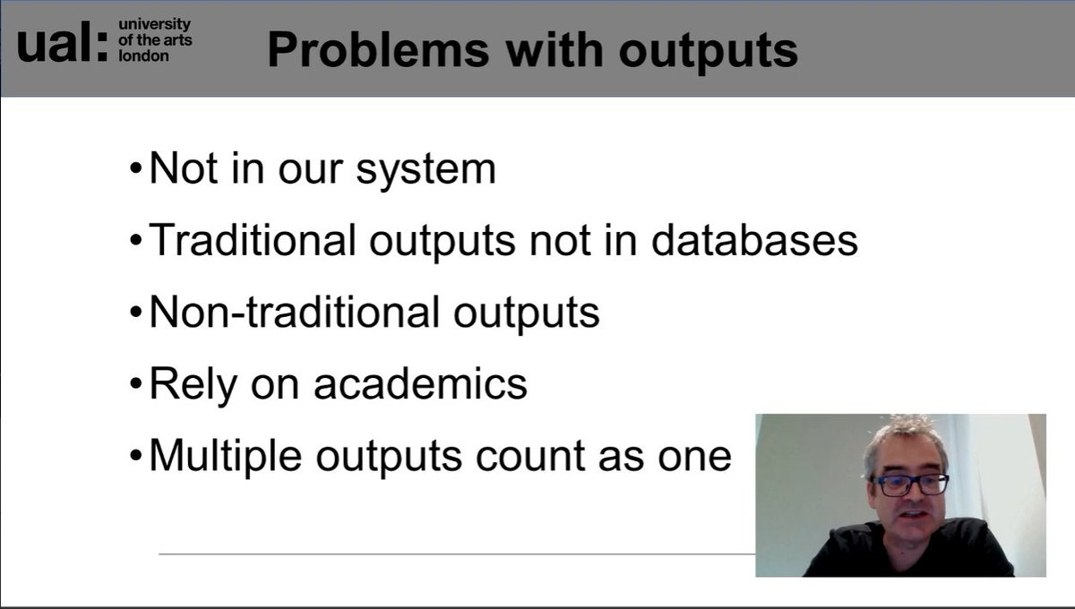 Symplectic's tweet image. .@MJHibbett of @UAL reflects back on #REF2014 submissions process for non-traditional outputs: "The whole thing was done on a large table with a lot of arguing."