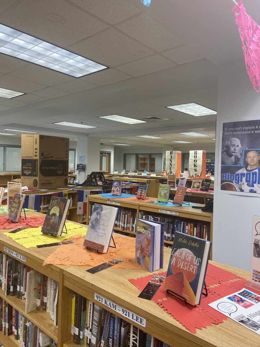 As we finish the last week of Hispanic Heritage Month, we want to thank Los Leones for decorating our shelves with such beautiful items. Check out their awesome display and one of the amazing books on display in the media center today!
