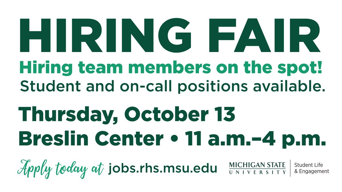 This Thursday at the Breslin Center! Hiring team members on the spot! Apply today at jobs.rhs.msu.edu.