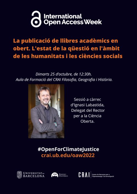 Pòster: La publicació de llibres acadèmics en obert. L'estat de la qüestió en l'àmbit de les humanitats i les ciències socials, amb Ignasi labastida