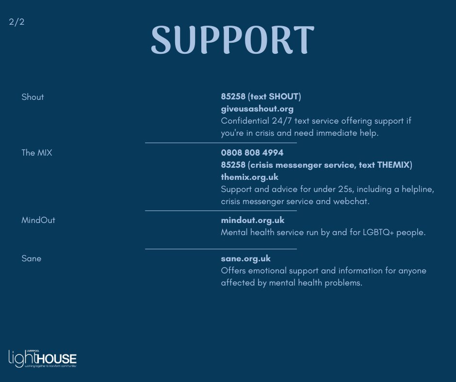 Although World Mental Health day was yesterday every day many people are in need of support with their mental health. We share with you some of the contacts we have gathered if you need support. 

#WorldMentalHealthDay2022 #mentalhealth #mentalhealthsupport #mentalhealthawareness