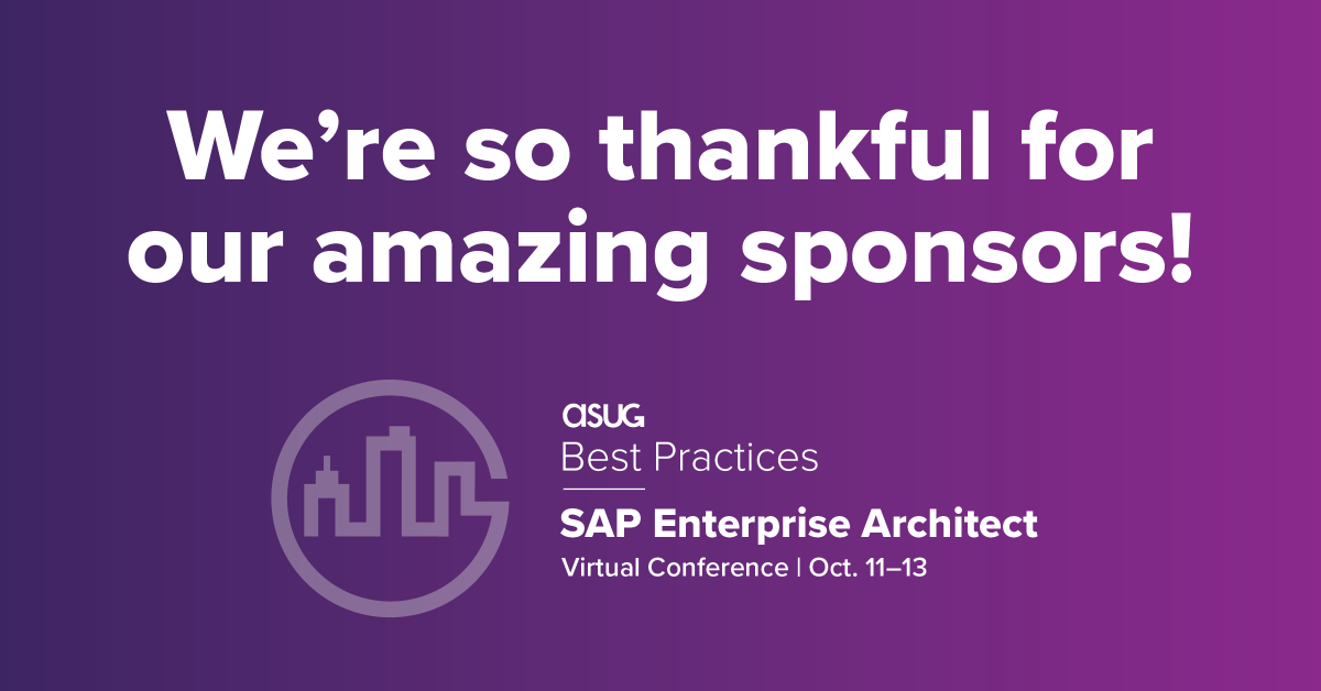 ASUG_SAPEAM's tweet photo. We couldn't have asked for better sponsors for this year's #ASUG Best Practices: #SAP Enterprise Architect! Thank you to @HitachiGlobal and @Tricentis for your support. #TransformYourEnterprise https://t.co/ajWlfRMwXQ