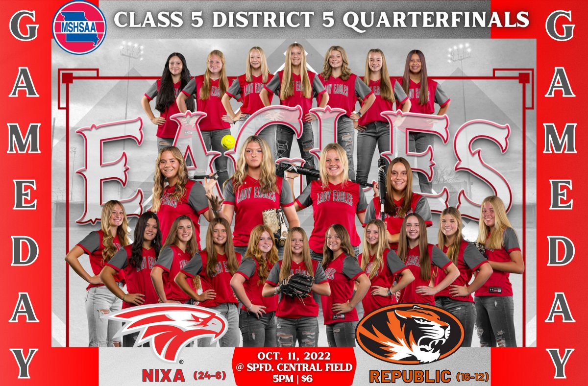nixaathletics's tweet photo. 🥎 #DISTRICTSGAMEDAY! 🥎

Good luck to @NixaHSSoftball as they kick off the Class 5 District 5 tournament today! 

🆚 No. 7 Republic
⏰ 5pm
📍 Springfield Central Softball Complex (2841 E Pythian
Springfield, MO 65802)
🎟 $6 https://t.co/BebMlMuRTn