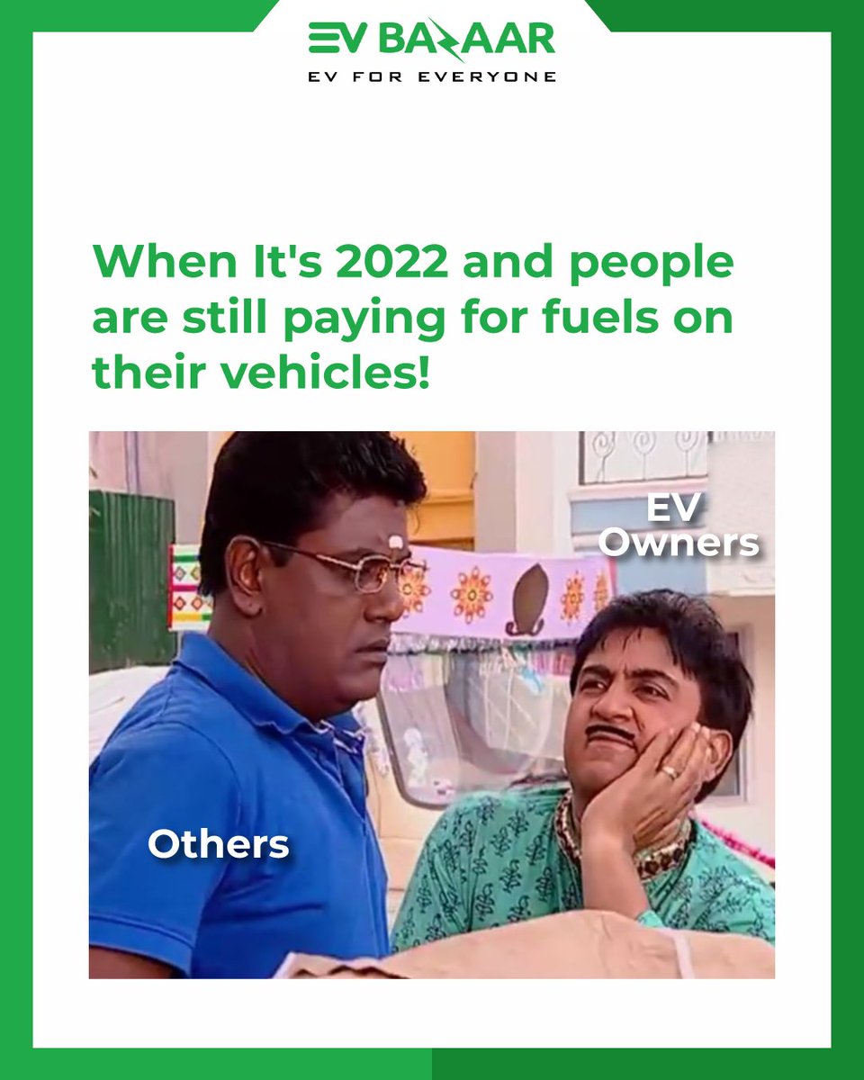 EvBazaar's tweet photo. Aae band kar! Band kar! Petrol gaadi chalna band kar! ๐
https://t.co/ptdM5ZHRSP - One-stop solution for all your EV needs.โก
#meme #ev #jethalalmemes #tmkoc #evbazaar #ecofriendly #sustainable #ecar #ebike #escooter https://t.co/qDNVh74uAp