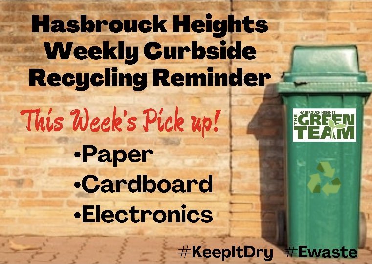 HHGreenTeam's tweet photo. Don’t forget to put your curbside recycling out this evening for tomorrow’s pickup! 10/12
♻️Remember to #KeepItDry
♻️Include your #ewaste!
#hasbrouckheights
#ResponsibleRecycling #ReduceReuseRecycle #RecycleRight #Sustainability #DoYourPart #recycle #HHRecycles #hhgreenteam https://t.co/P2Cf0HVdVb