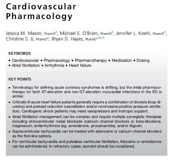 We took some of our on-shift emergency cardiovascular pharmacology pearls and turned them into an @EMedClinics review article. Free downloads until November 26. authors.elsevier.com/a/1ftM52ct6wsz… @MikeEMPharmD @jlkoehl