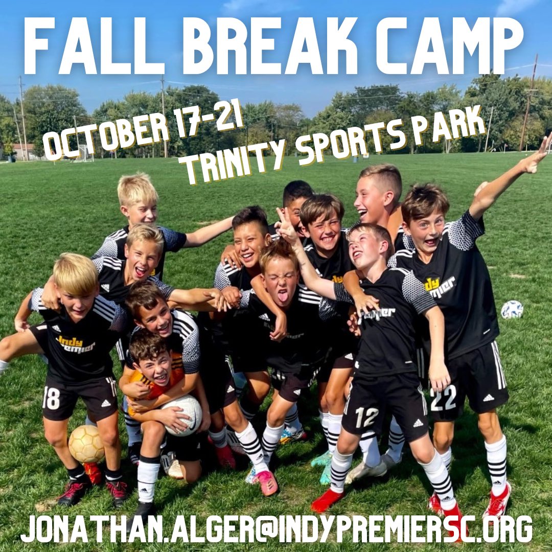 IndyPremierSC's tweet photo. ๐จLimited Spots๐จ Get registered stat for Fall Break Camp at Trinity Sports Park โฝ๏ธ Contact Jonathan.alger@indypremiersc.org with questions #siblingdiscounts #fallbreakfun #exhaustedkids https://t.co/k2bTjjAKpA