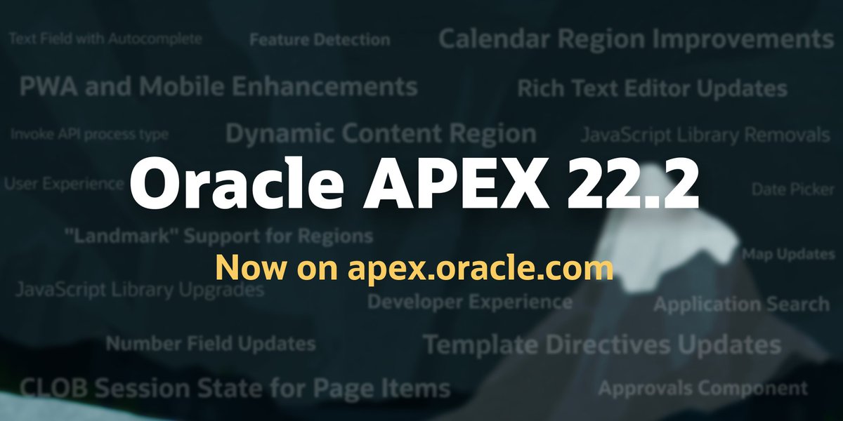 📣 Announcing apex.oracle.com upgrade to a pre-production release of APEX 22.2!

blogs.oracle.com/apex/post/try-…

🌟Try out all the exciting new features apex.oracle.com/go/whats-new-2…

#orclAPEX #apex222 #LowCode #Oracle