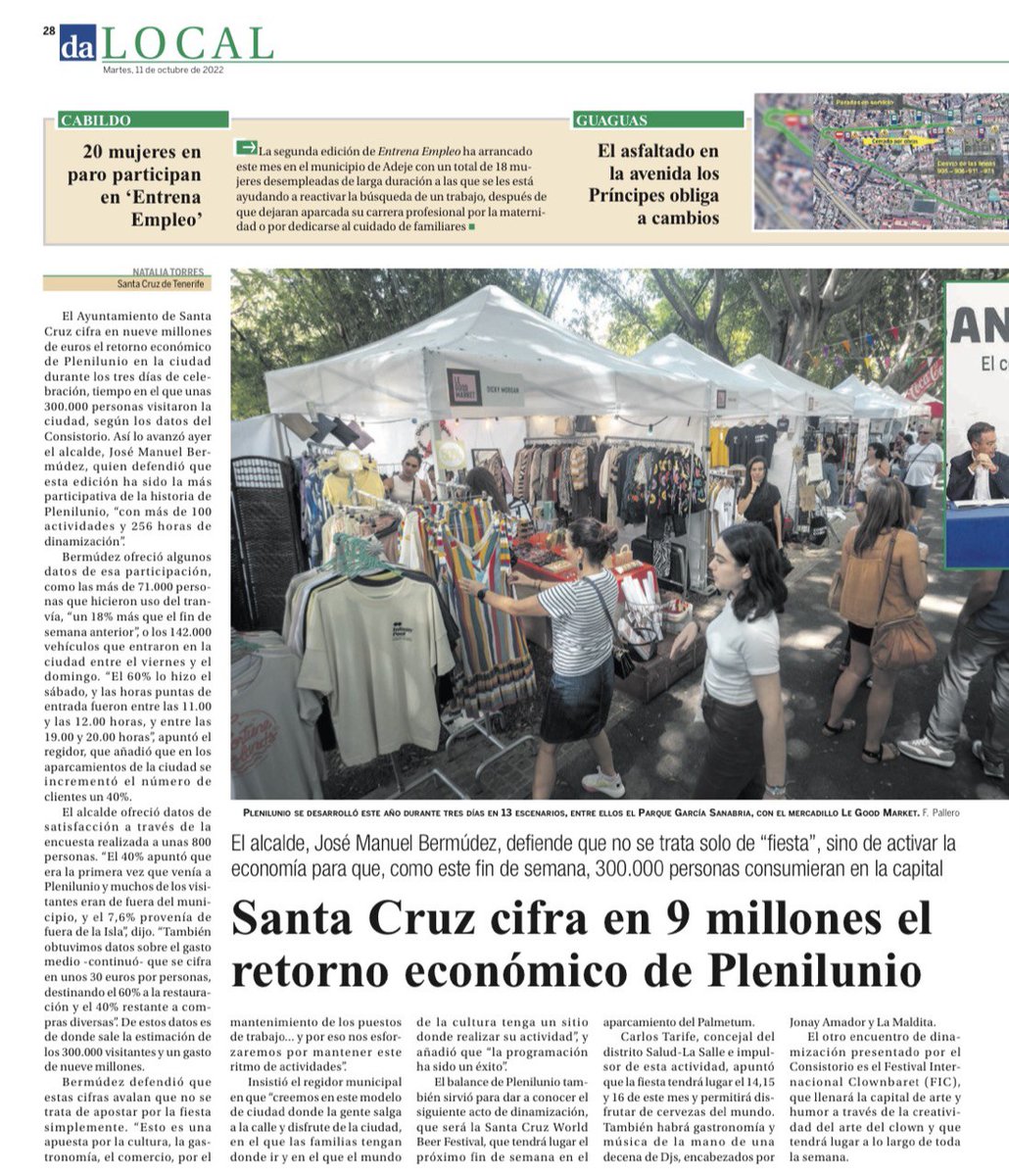 PromEconomicaSC's tweet photo. Santa Cruz cifra en 9 millones el retorno económico de Plenilunio.

#santacruz #cifrar #millones #retorno #económico #plenilunio #tenerife #turismo #comerio #canarias #islas https://t.co/tf094c0qS4