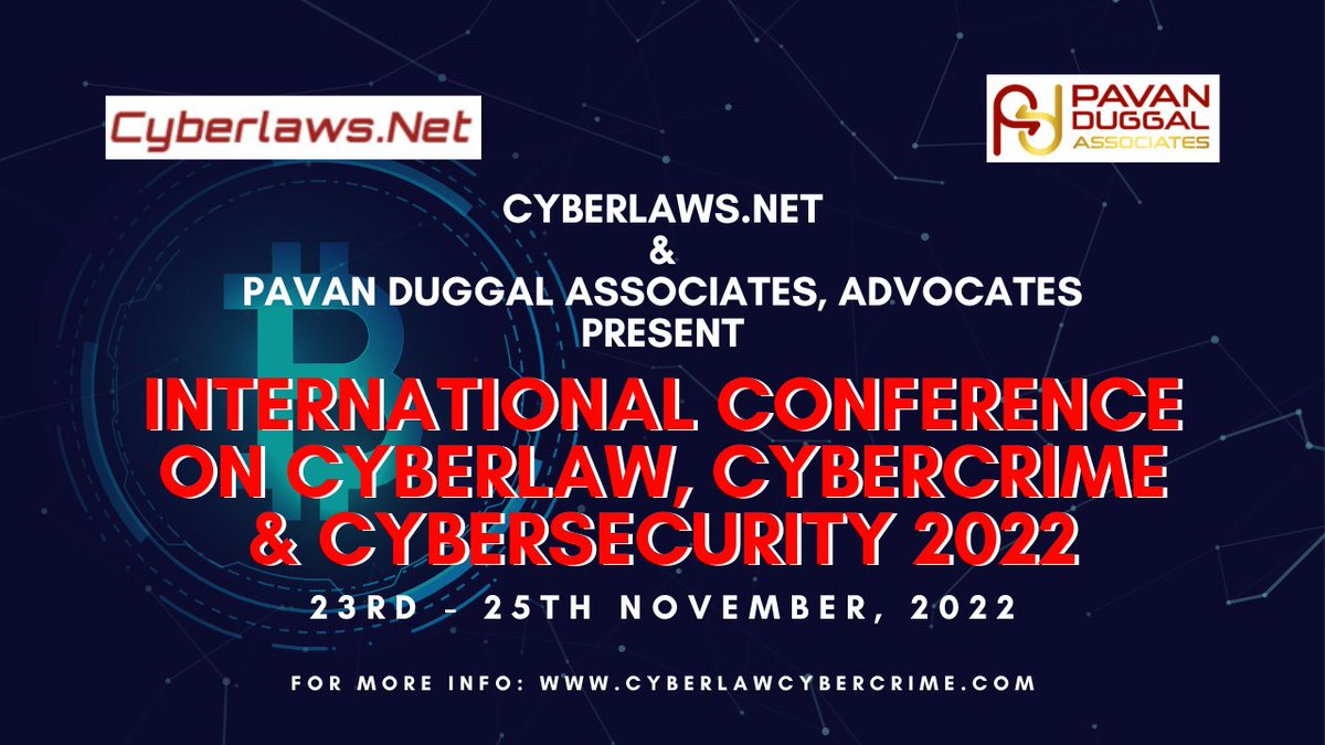 Cyberseclawcomm's tweet photo. Do join the conference and contribute to the evolving jurisprudence on #Cyberlaw, #Cybercrime &amp; #Cybersecurity.
 
Confirmed Speaker- https://t.co/5R8s1FVgMA
 
Register @ https://t.co/zgrHwJFphq
 
For more info, please visit https://t.co/TAfBlKszS0

@cyberlawconf Dr. @pavanduggal https://t.co/awYOHCVXVg