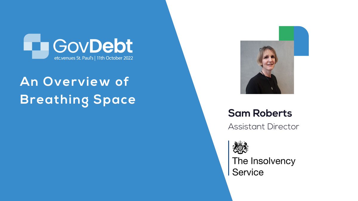 GovDebtC's tweet photo. Get ready for Sam Roberts's session at #GovDebt22. She will be giving an overview of the process for Breathing Space and share the other debt policies within the @insolvencygovuk.

#DebtMangement #BreathSpace #DebtRecovery #Debt #PublicSector https://t.co/j5pf2Q7oMW
